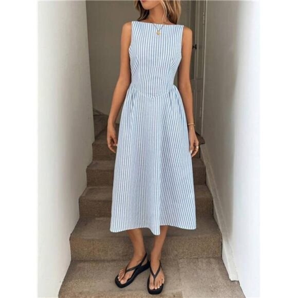 Sleeveless Striped Midi Dress - Picture 1 of 16